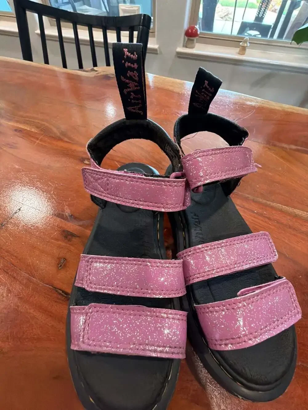 Dr. Martens Klaire Youth Glitter Strappy Sandals in Pink